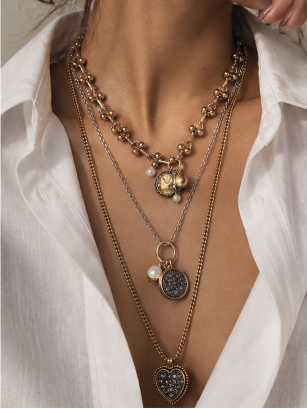 Multi-Layered Gold Pendant Necklace Set